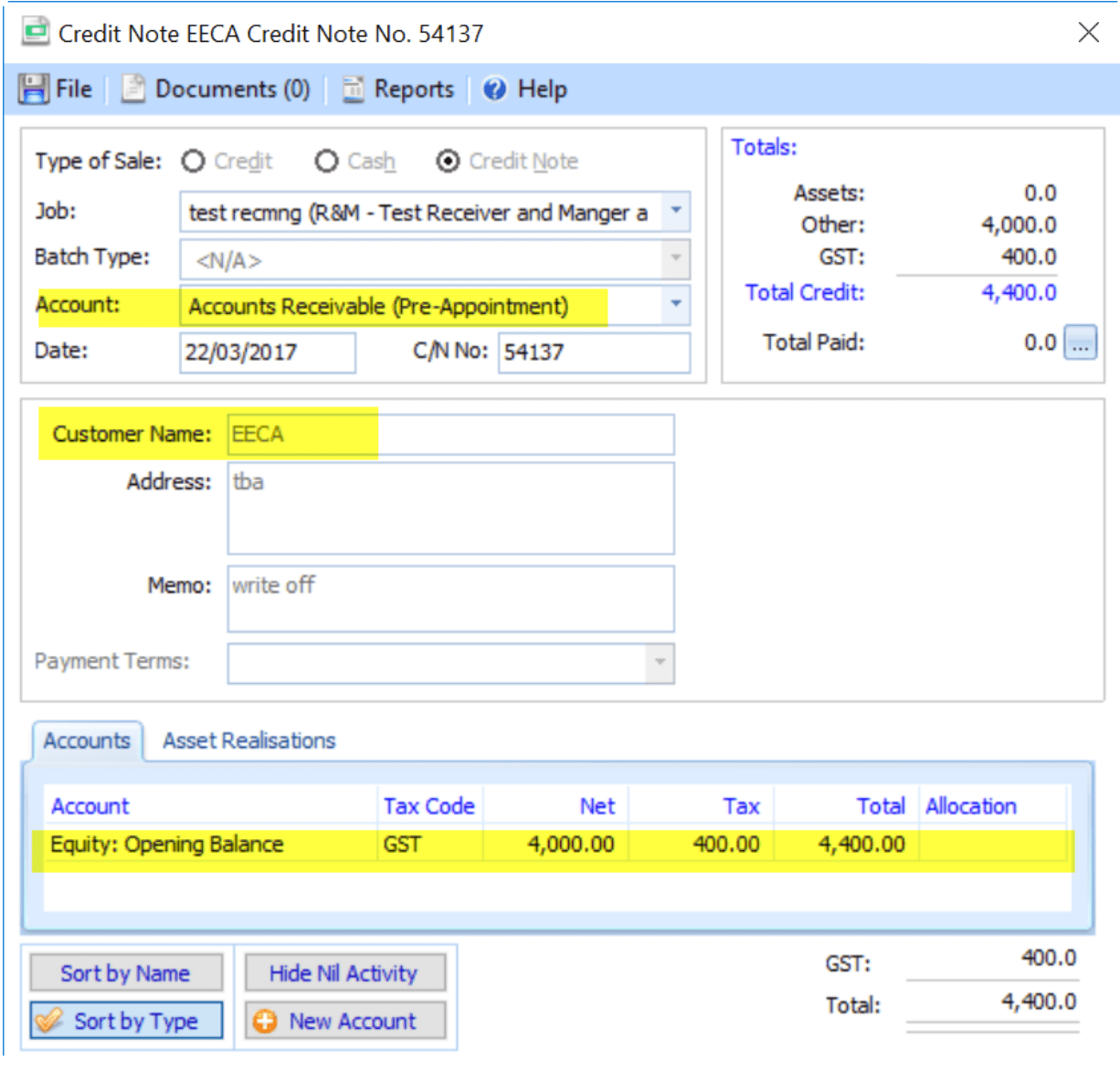 How to record a WriteOff for Accounts Receivable PreAppointment Aryza Australia