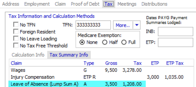 How do the tax settings in Application Settings affect employee tax