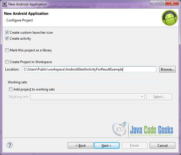 Android startActivityForResult Example Java Code Geeks