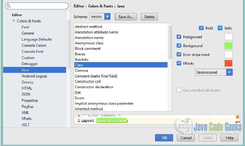 IntelliJ Idea Color Schemes / Themes Configuration Java Code Geeks
