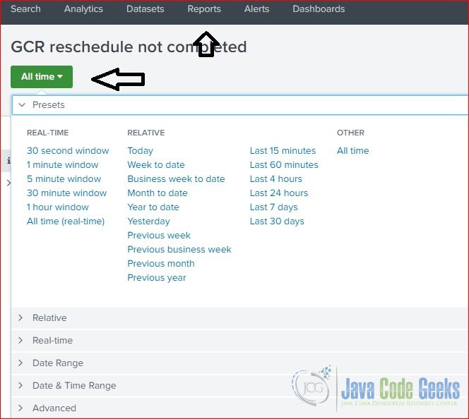 Splunk Time Range Search Example Java Code Geeks