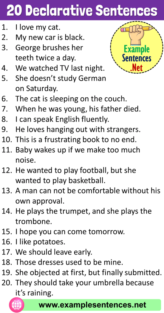20 Example of Declarative Sentence, Definition and Example Sentences