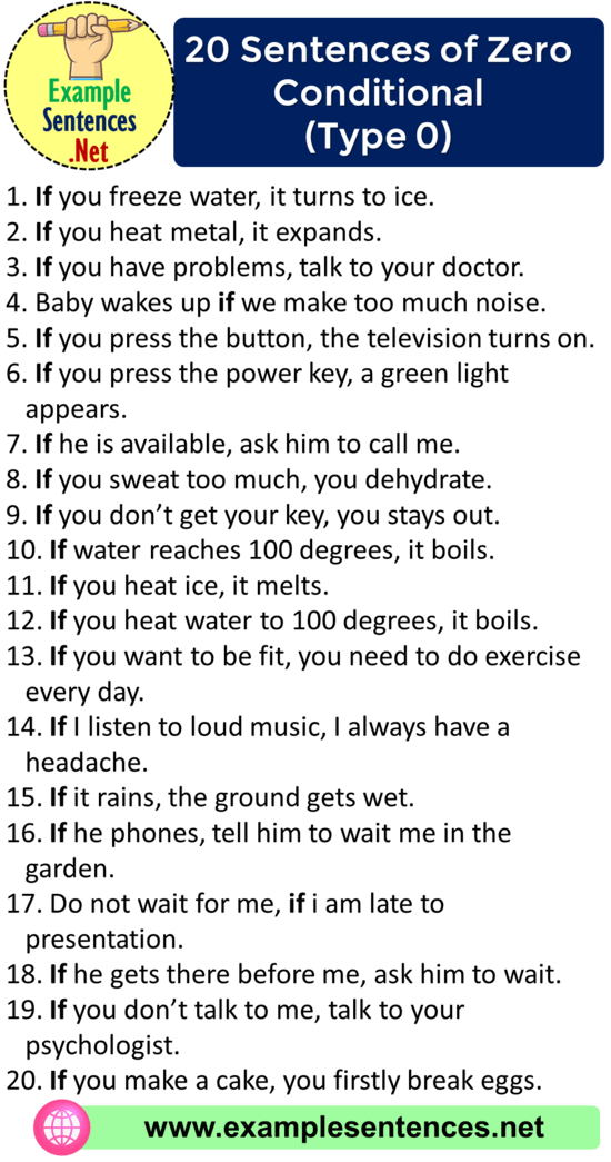 20 Sentences of Zero Conditional Type 0, Zero Conditional Examples