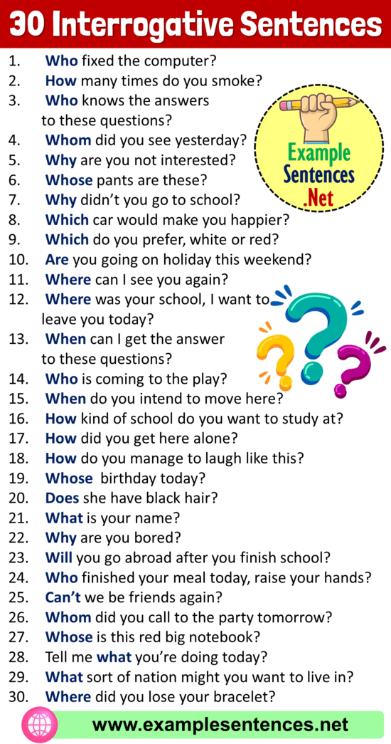 30 Interrogative Sentences Examples, Definition and Examples - Example