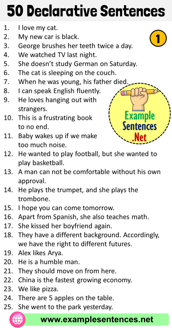 40 Example of Declarative Sentence, Definition and Example Sentences