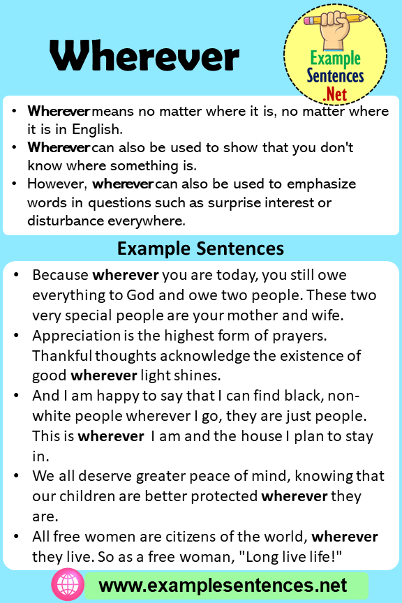 Whereever in a Sentence, Definiton and Example Sentences Example