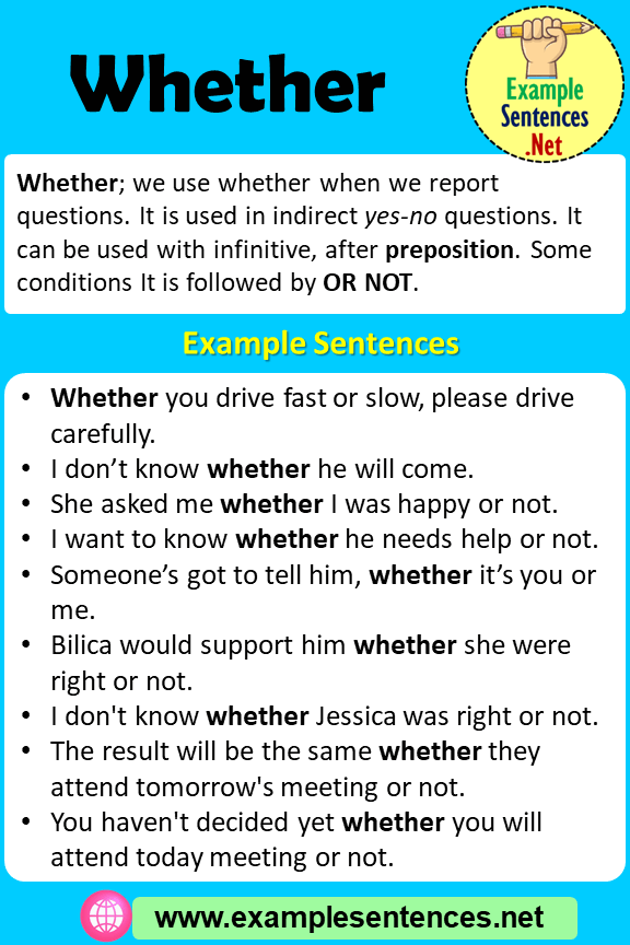 Whether in a Sentence, Definition and Example Sentences Example Sentences