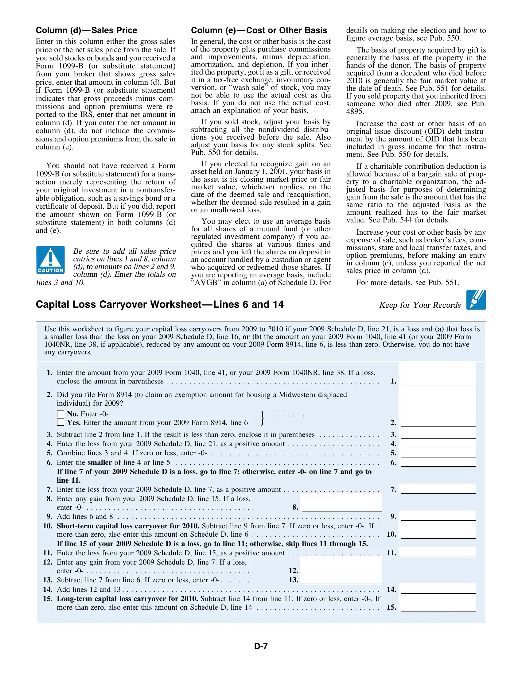 Schedule D Carryover Worksheet Examples Examples Worksheet(03)