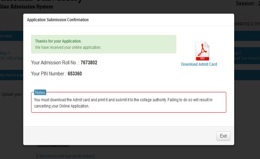 NU Admission Application Form 2022 Honours Admission
