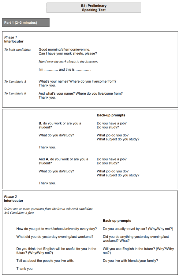 EE031a B1 Preliminary Speaking [Part 1 Interview] Exam Seekers