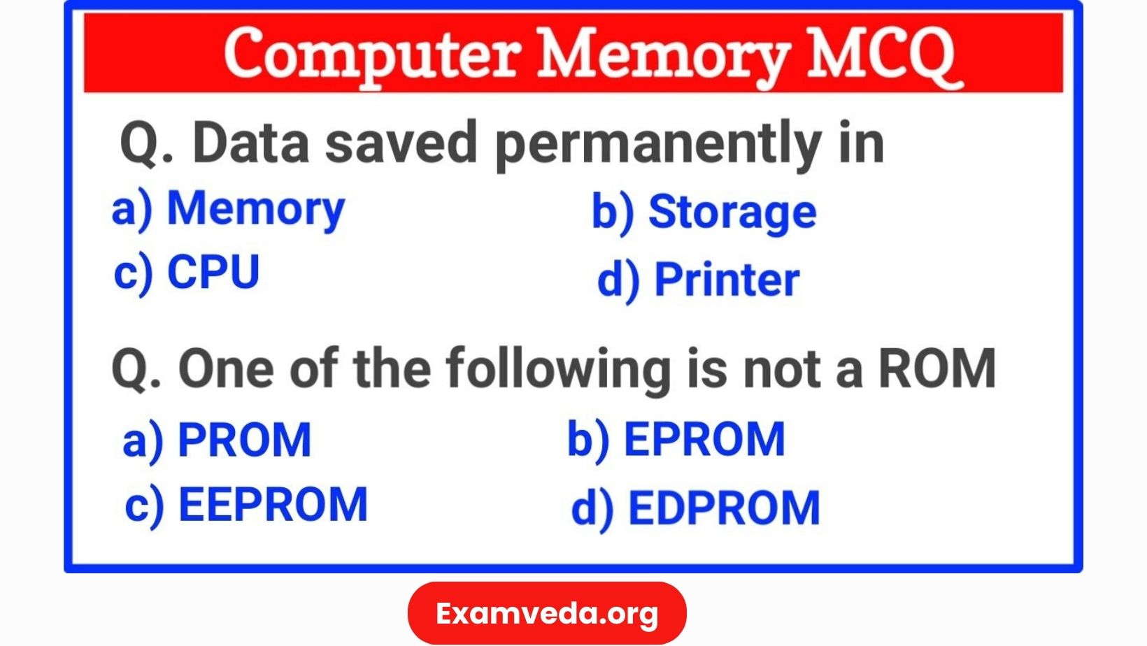 Top Computer Memory MCQ (Multiple Choice Questions) Examveda