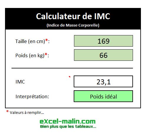 Calcul IMC en ligne et en Excel