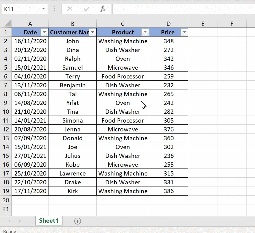 Filter Tool Excel Practice Online