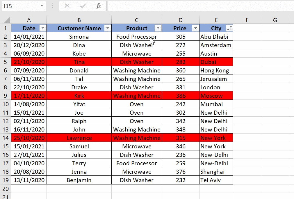Sort Data Excel Practice Online