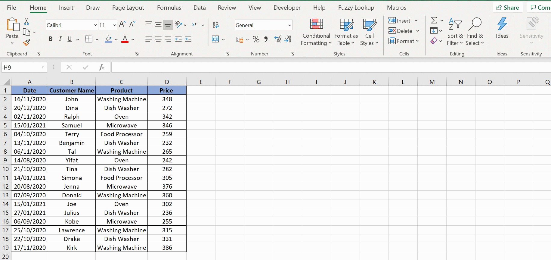 filter example 1 Excel Practice Online