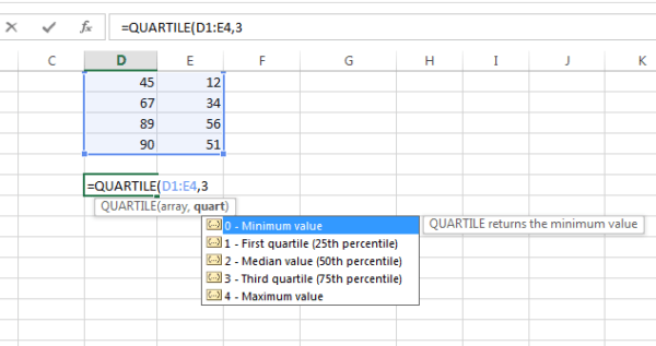 Excel QUARTILE function Excelabcd