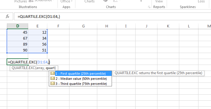Excel QUARTILE.EXC function Excelabcd