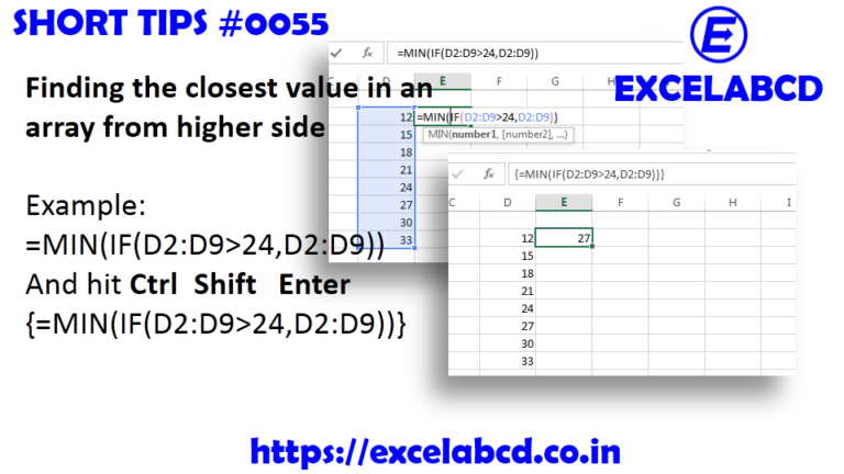 Short Tips0055 Formula to find closest value in an array from higher
