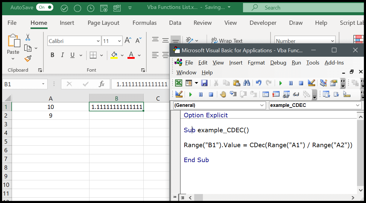 如何使用VBA CDEC函数？ （语法+示例）