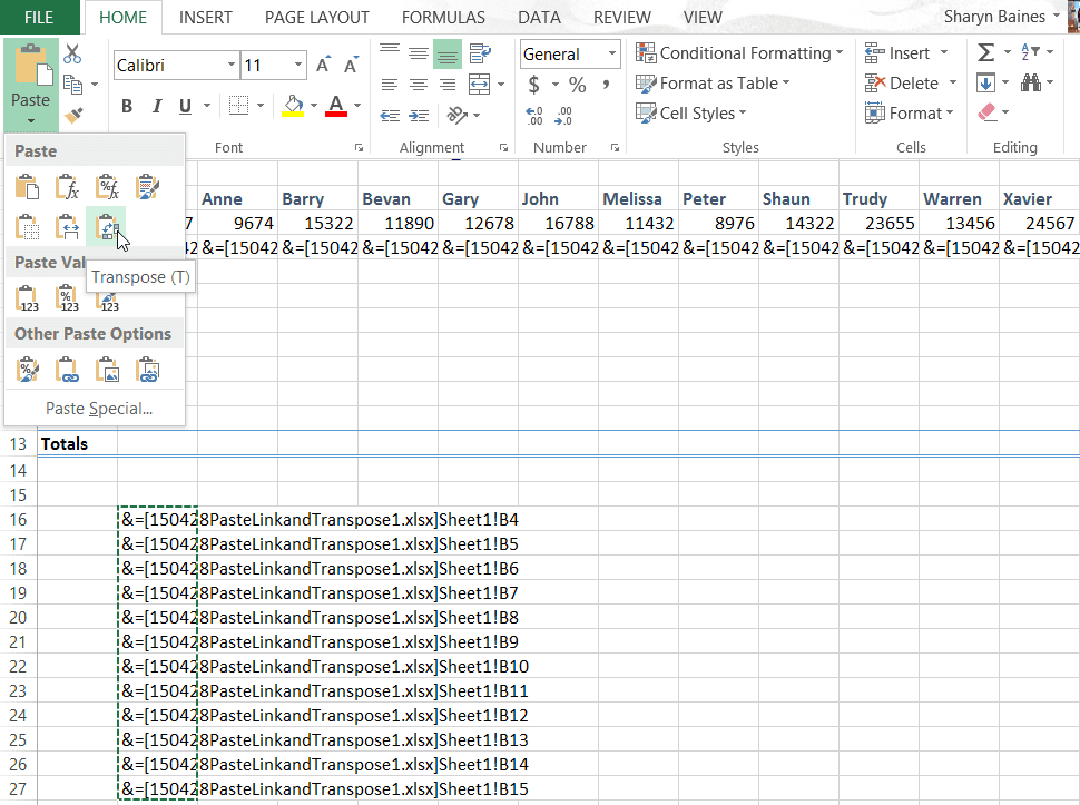 Excel Paste a link and Paste Special transpose your data Excel at Work