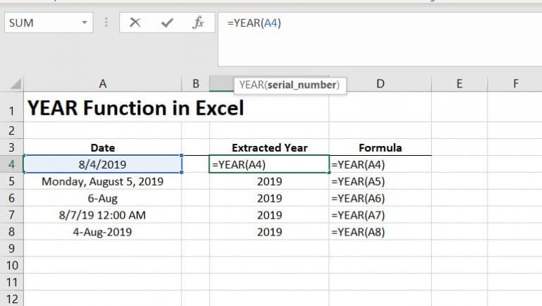 How to use the YEAR Function in Excel