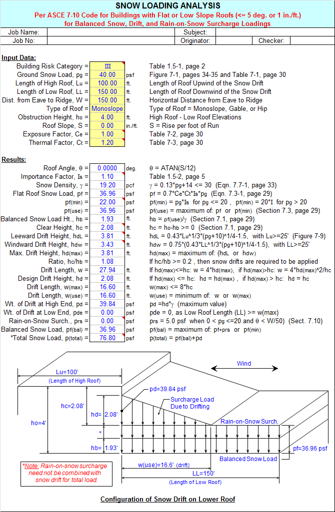 ASCE 710 CODE SNOW LOAD ANALYSIS PROGRAM