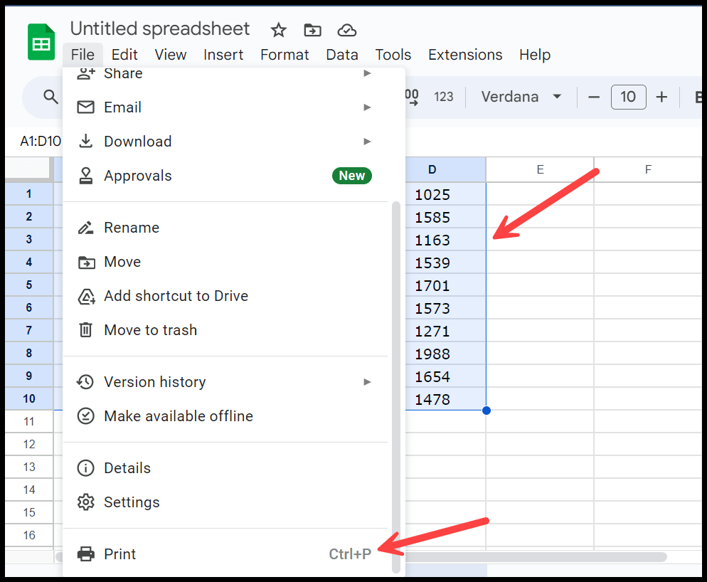 How to Set Print Area in Google Sheets