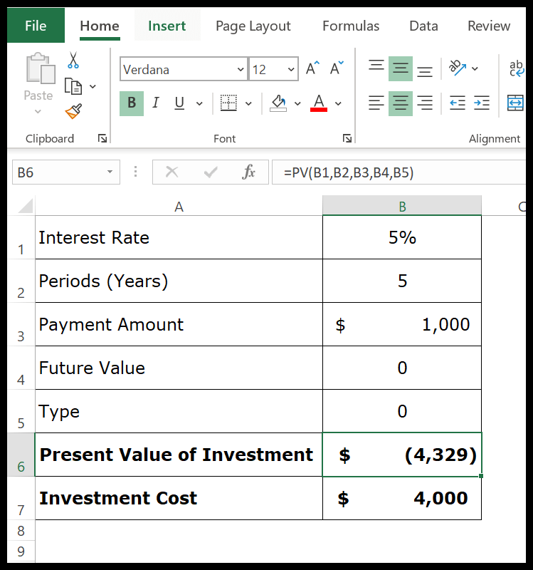 Excel PV Function Example + Sample File
