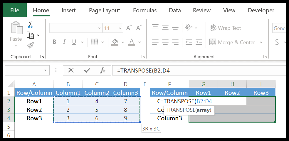 Excel TRANSPOSE Function Example + Sample File