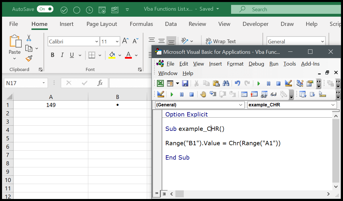 How to use the VBA CHR Function (Syntax + Example)