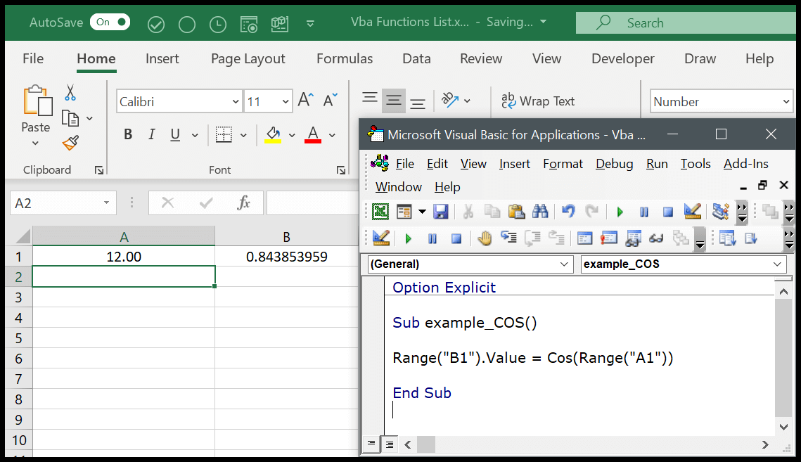 VBA COS Function (Syntax + Example)