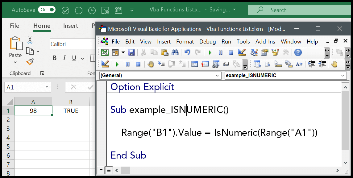 VBA ISNUMERIC Function (Syntax + Example)