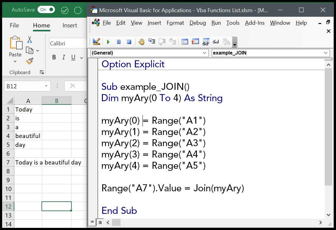 VBA JOIN Function (Syntax + Example)