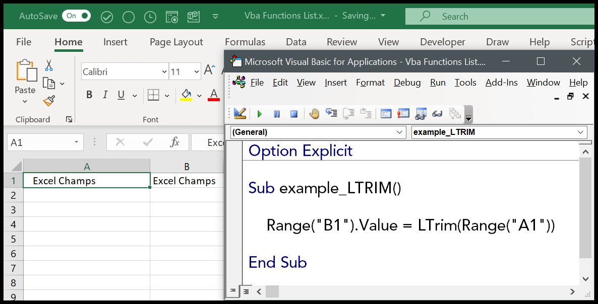 How to use the VBA LTRIM Function (Syntax + Example)