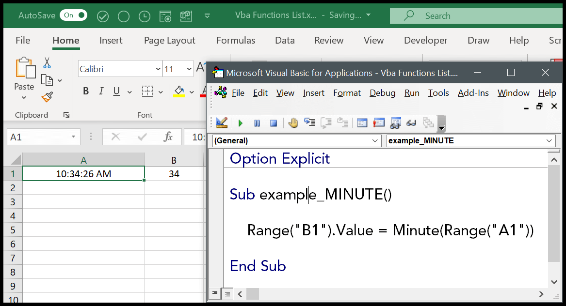 How to use the VBA MINUTE Function (Syntax + Example)