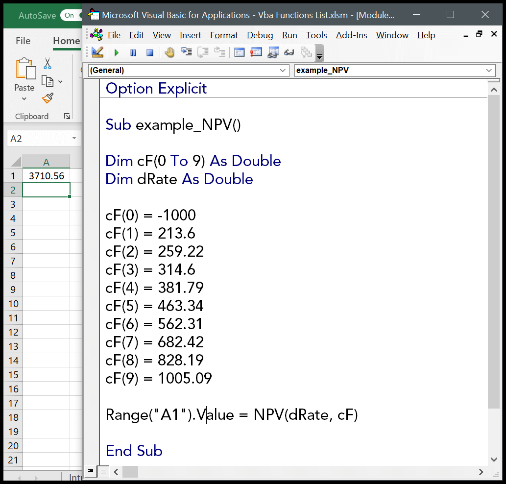 VBA NPV Function (Syntax + Example)