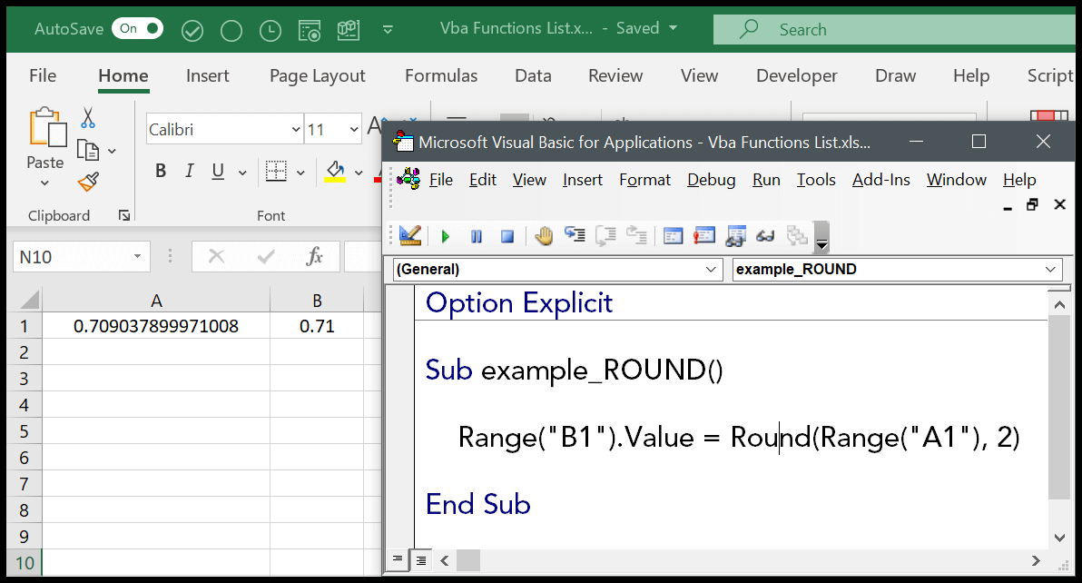 How to use the VBA ROUND Function (Syntax + Example)
