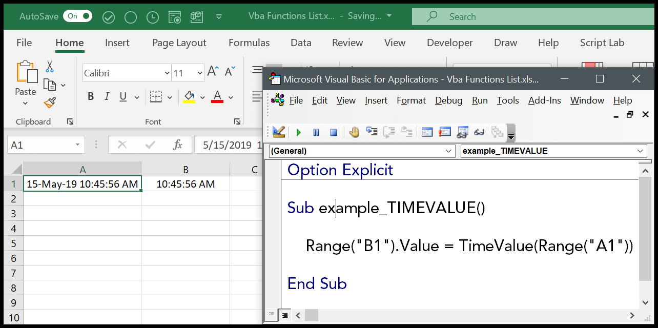 How to use the VBA TIMEVALUE Function (Syntax + Example)