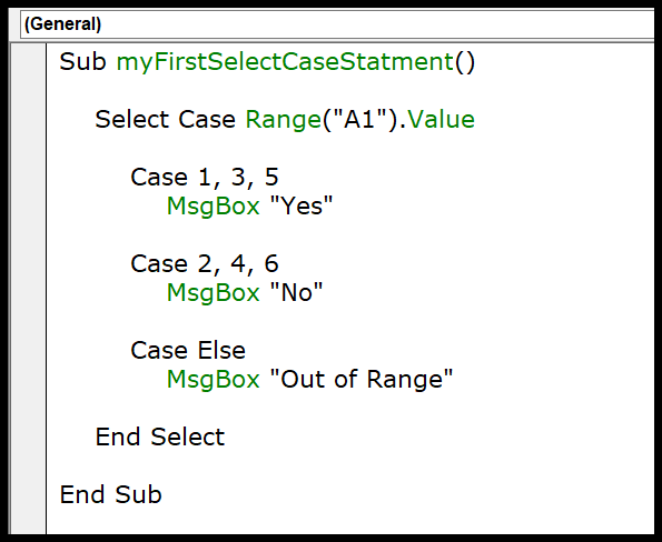 VBA SELECT CASE Statement (Test Multiple Conditions)