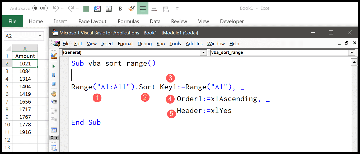 Use to VBA Sort Range in Excel
