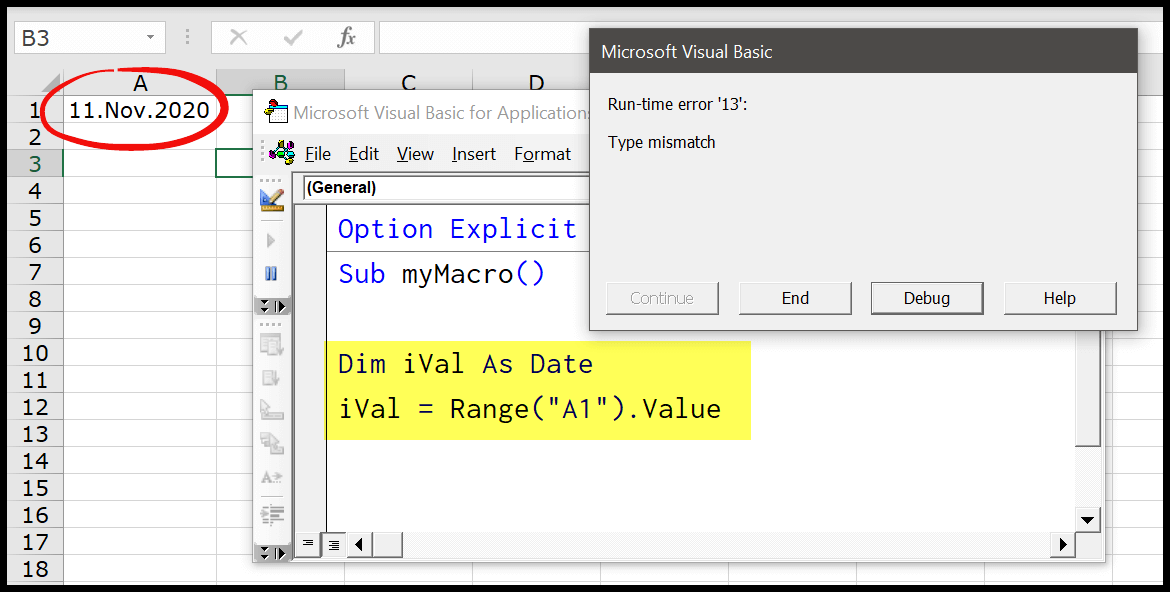 VBA Type Mismatch Error (Error 13)