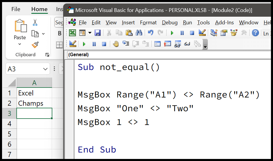 How to use Not Equal Operator in VBA in Excel (Code)