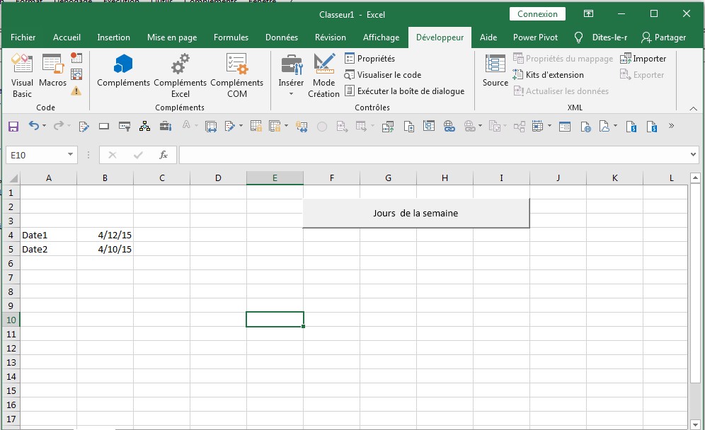 Calculer le nombre de jours de semaine entre deux dates, Excel VBA
