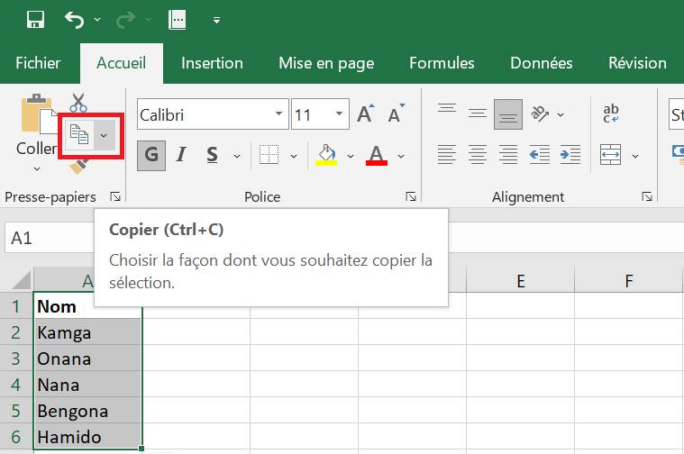 Couper, copier ou coller des données dans Excel