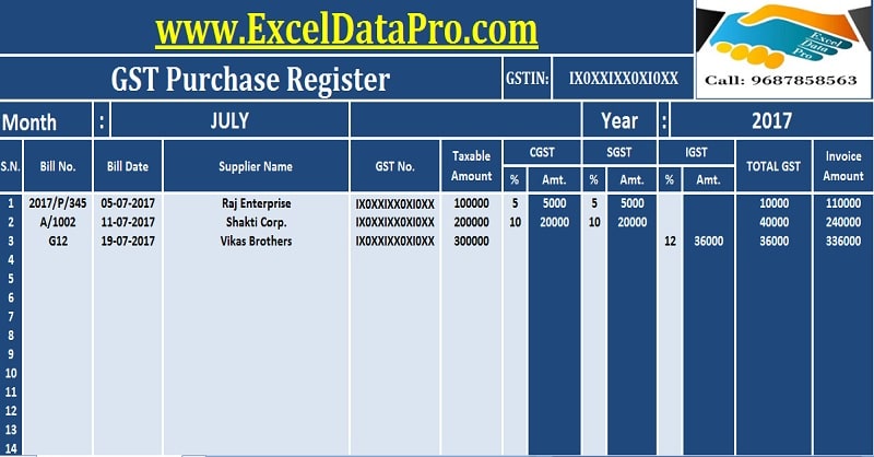Download GST Purchase Register Excel Template ExcelDataPro