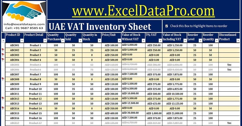Download UAE VAT Inventory Management Excel Template ExcelDataPro