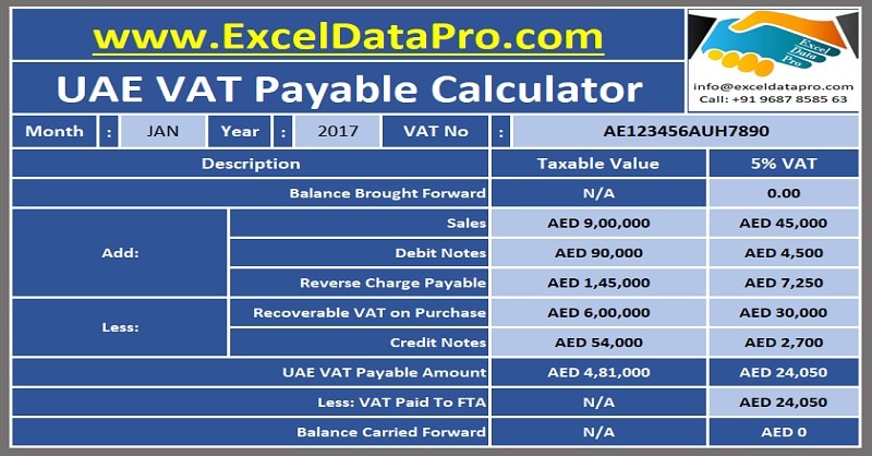 Download UAE VAT Payable Calculator Excel Template ExcelDataPro