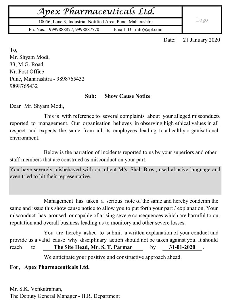 Download Employee Show Cause Notice Excel Template ExcelDataPro