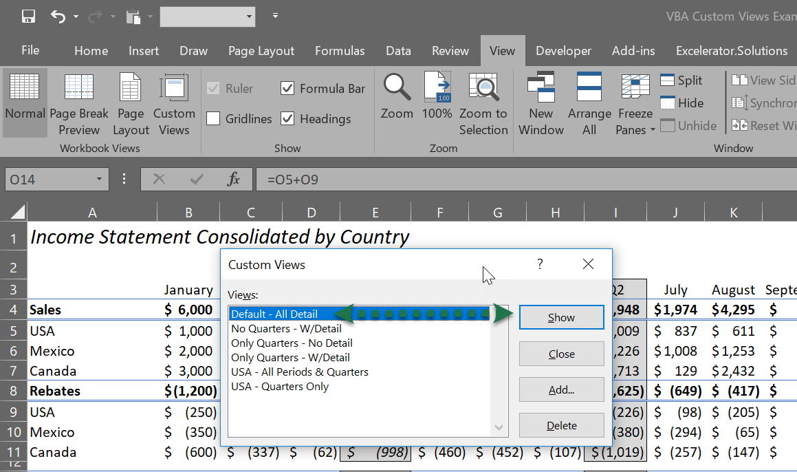 Excel Custom Views to Hide Rows/Columns Excelerator.Solutions
