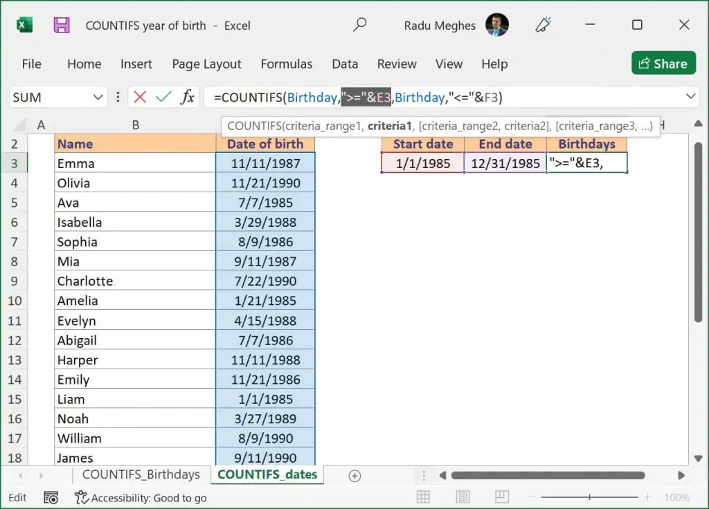 COUNTIFS Between Two Dates Excel Formula Masterclass